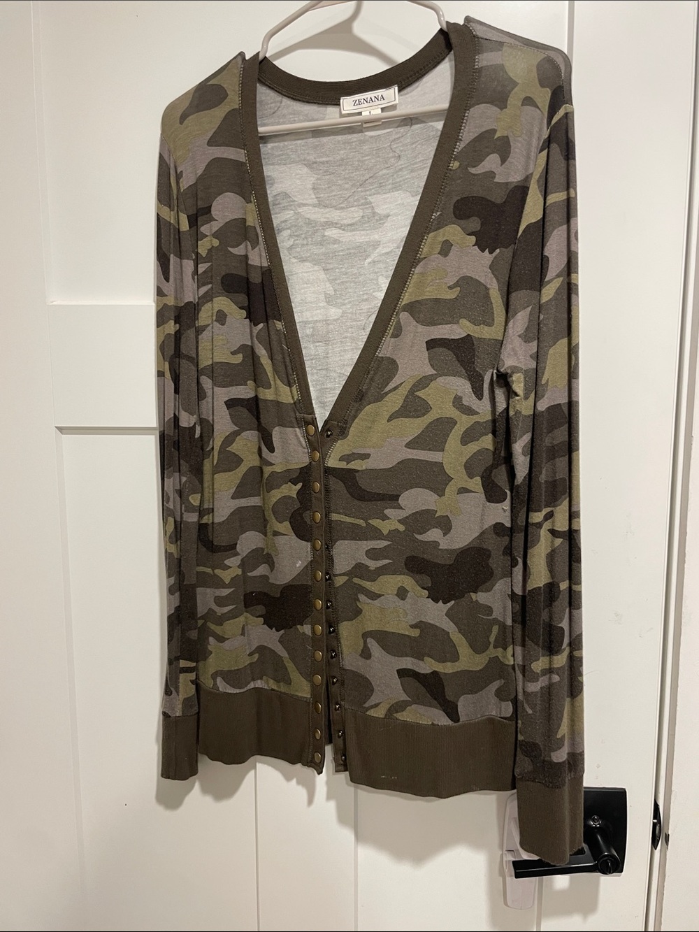 Zenana Outfitters Olive Green Camo Button-Down Top